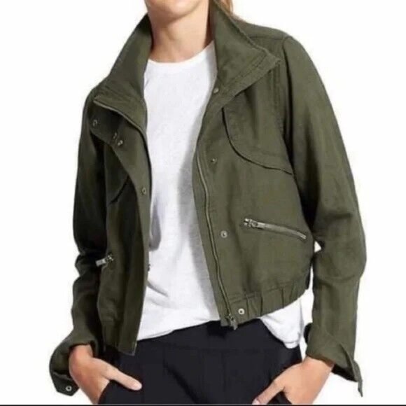 Athleta Jackets & Coats Athleta Linen Sahara Crop Jacket Green Orig